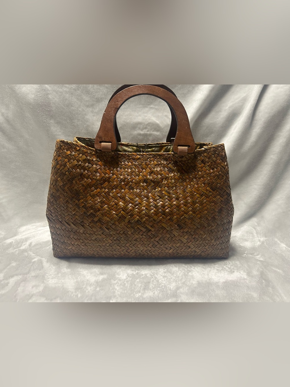 Vintage St. John's Bay brown woven handbag medium handle handbag purse - Picture 3 of 11